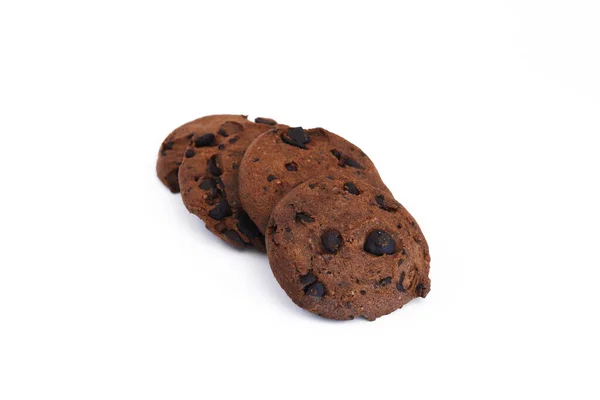 Темне Печиво Шоколадними Чіпсами Білому Тлі Невелика Глибина Різкості — стокове фото