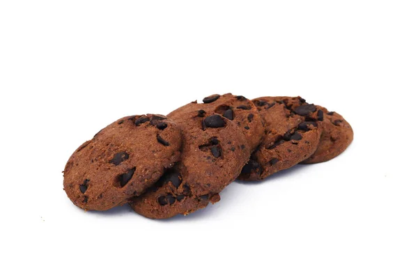 Темне Печиво Шоколадними Чіпсами Білому Тлі Невелика Глибина Різкості — стокове фото