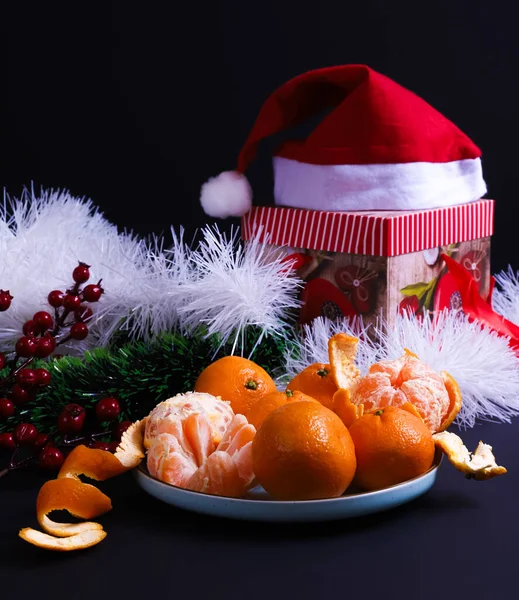 Mandarines Mûres Sur Table Noël Nouvel Gros Plan — Photo