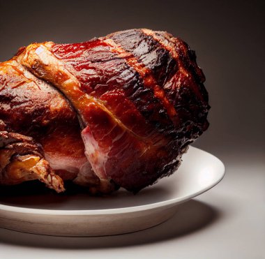 Large fried pork knuckle on a light background. Close-up