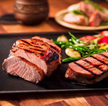 Fried pork tenderloin for the festive table. Shallow depth of field