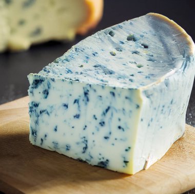 Sliced pieces of Roquefort cheese. Close-up
