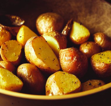 Rustic baked potatoes in Minsk. Close-up