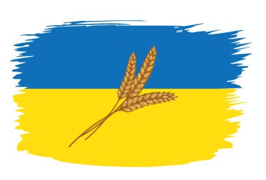 Ears of wheat on the background of the Ukrainian flag. Flat vector illustration of Ukrainian flag