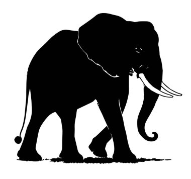 Black silhouette of a large elephant on a white background. Elephant vector illustration