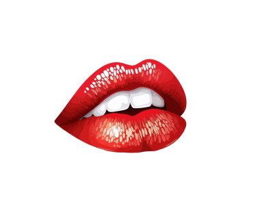 Beautiful female lips in red lipstick. Vector illustration of lush female lips
