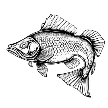 Contour image of a cartoon fish. Vector illustration, print for background, print on fabric, paper, wallpaper, packaging.