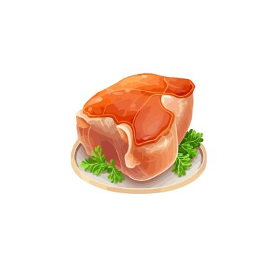 Fırında domuz budu ve sebze tabağı. Domuz inciğinin vektör çizimi