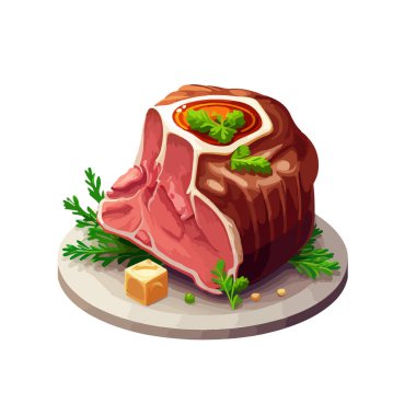 Fırında domuz budu ve sebze tabağı. Domuz inciğinin vektör çizimi