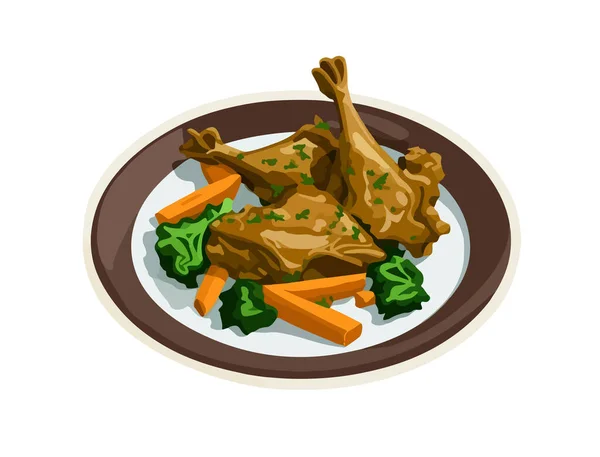 Ψημένο Χοιρινό Λαχανικά Στο Πιάτο Εικονογράφηση Διάνυσμα Χοιρινό Κότσι — Διανυσματικό Αρχείο