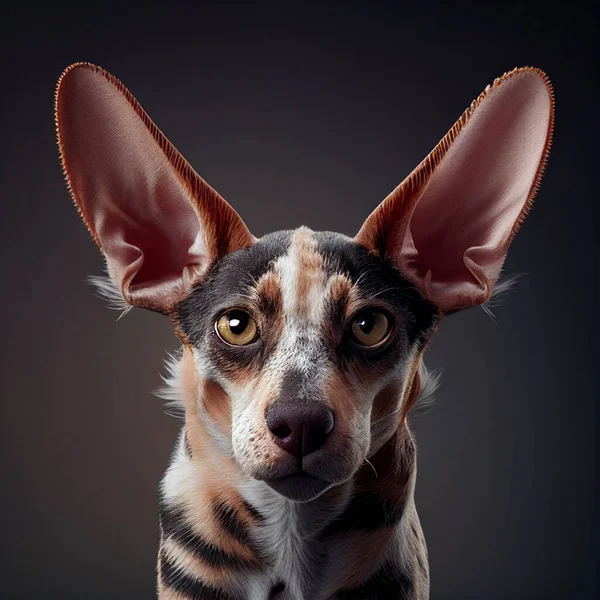 Portrait of a domestic thoroughbred dog with large erect ears. Close-up