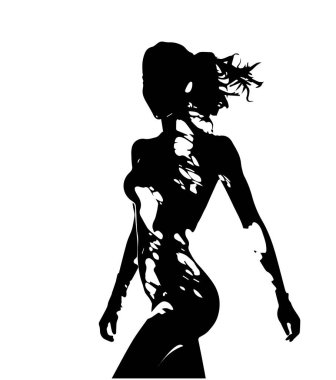 Vücudunda beyaz röfleler olan siyah bir kız silueti. Vektör illüstrasyonu