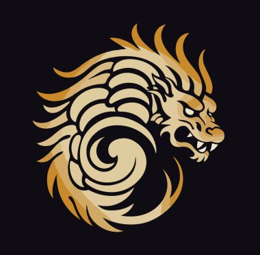 Koyu arkaplanda ejderhanın düz vektör çizimi