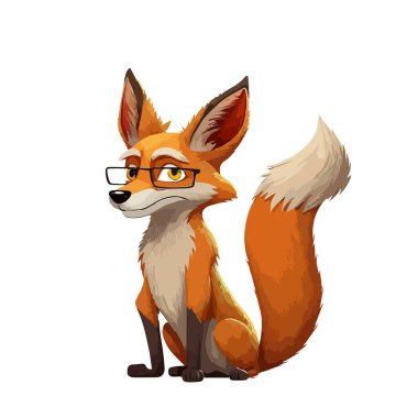 Cartoon fox with glasses on a white background.Vector illustration clipart