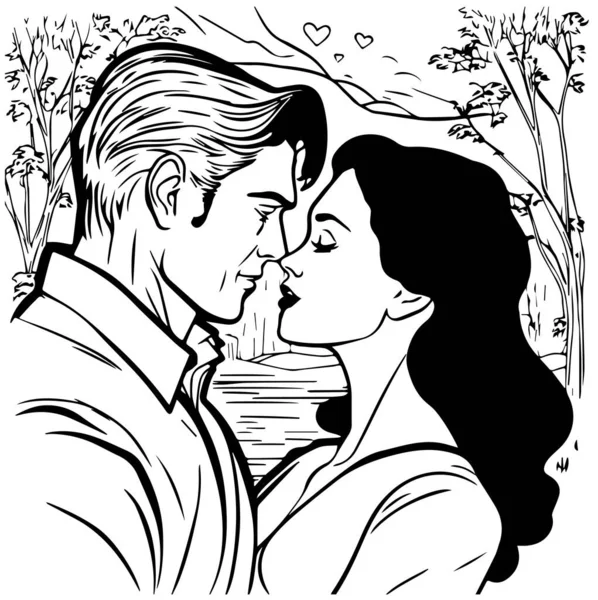 370+ Couple Kissing Romantic Pose Drawing Stock Illustrations