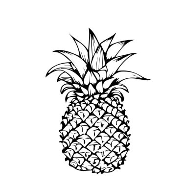 Renkler için siyah beyaz çizgi filmdeki ananas. Vektör illüstrasyonu