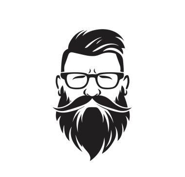 Siyah ve beyaz logo, sakallı ve gözlüklü bir dedemin yüzünü tasvir ediyor. Vektör illüstrasyonu