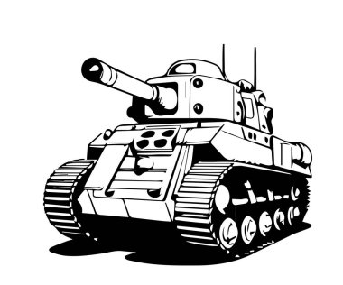 Siyah-beyaz renkli çizgi film tankı. Renklendirmek için. Vektör illüstrasyonu