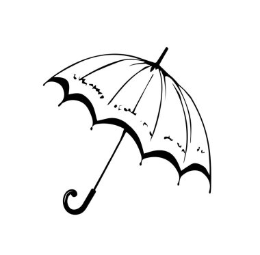 Siyah-beyaz renkli çizgi filmdeki şemsiye. Vektör illüstrasyonu