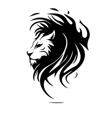 Bir aslanın siyah beyaz portresi. Vektör illüstrasyonu