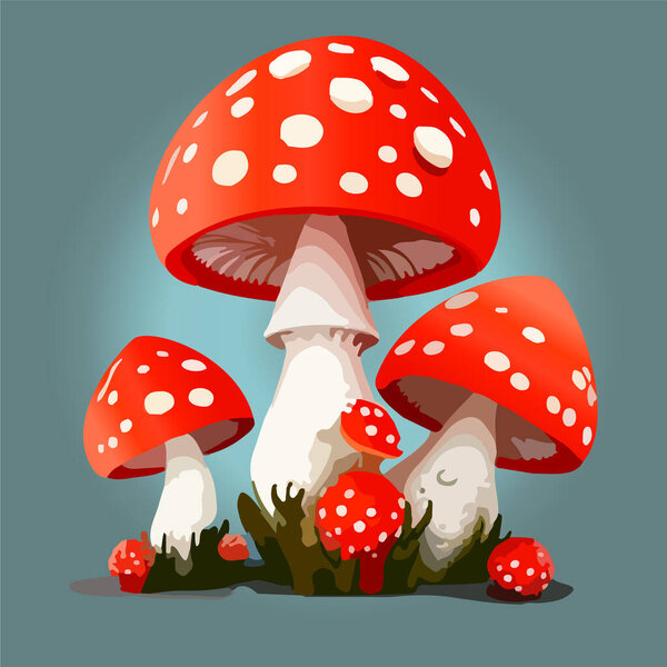 Cartoon poisonous mushrooms. Vector illustration, print for background, print on fabric, paper, wallpaper, packaging.