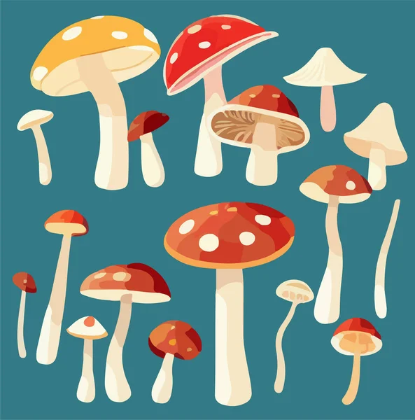 stock vector Cartoon poisonous mushrooms. Vector illustration, print for background, print on fabric, paper, wallpaper, packaging.