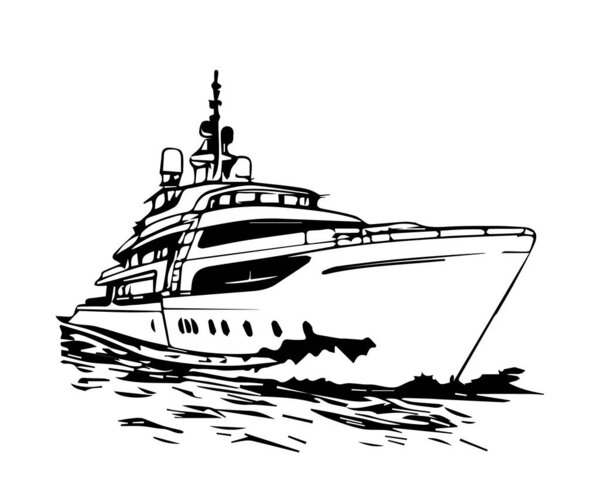 Cartoon cruise ship on white background for coloring. Vector illustration