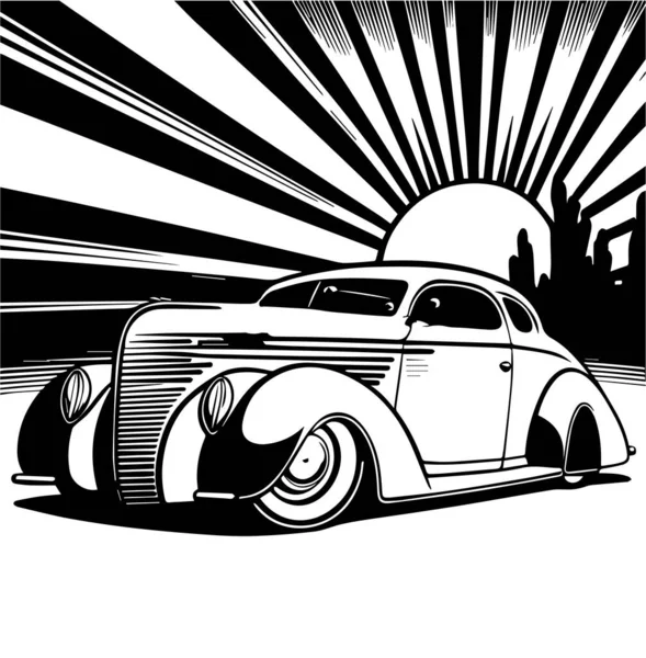 Retro araba. El çizimi araba taslağının vektör illüstrasyonu