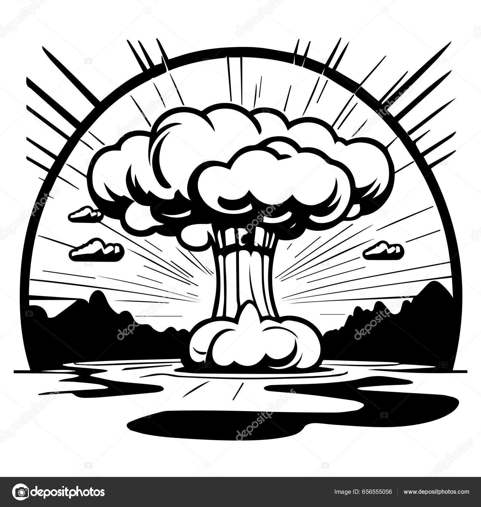 Cogumelo Explosão Nuclear Desenho Animado Estilo Preto Branco Para Colorir  Vetor de ©Dav_782 656555056, image size:1600x1685