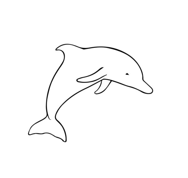 Dolphin Tecknad Svart Och Vit Stil För Färg Vektorillustration — Stock vektor