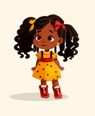Hafif arka planda Afro-Amerikan kız çizgi filmi. Vektör illüstrasyonu