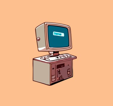 Çizgi film tarzında klasik bir bilgisayar. Vektör illüstrasyonu