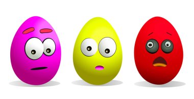 Yüzü boyalı çok renkli Paskalya yumurtaları. Vektör illüstrasyonu
