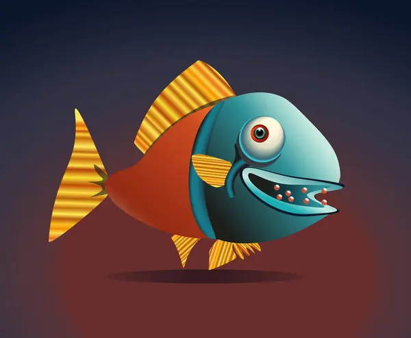 Vektor Illustration Tecknad Fisk Med Stor Mun — Stock vektor
