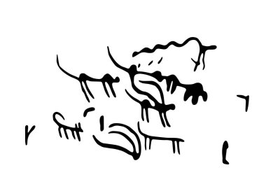 Çayırdaki evcil hayvanları ve avcılığı tasvir eden kaya resimlerinin vektör çizimi. Ermenistan 'da tarih öncesi kaya petroglifleri keşfedildi