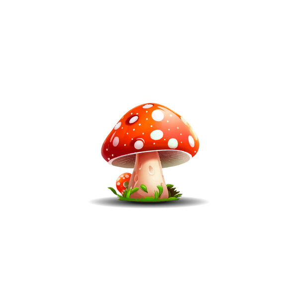 Poisonous cartoon forest mushroom with red hat and white spots. Vector illustration, print for background, print on fabric, paper, wallpaper, packaging.