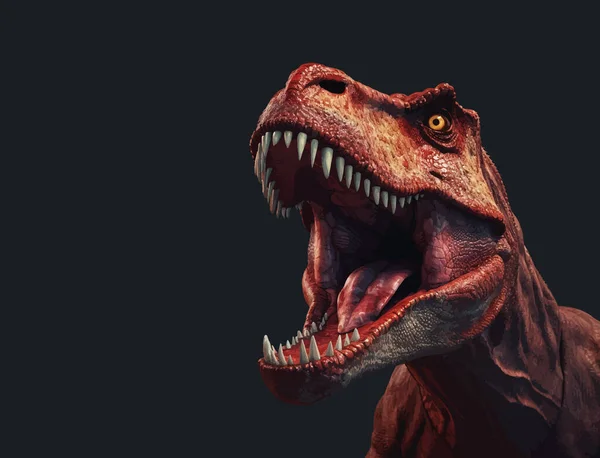 tiranossauro rex dos desenhos animados rugindo no fundo branco