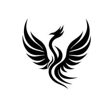 Phoenix kuş logo vektör illüstrasyonu, modern siyah-beyaz tarzı