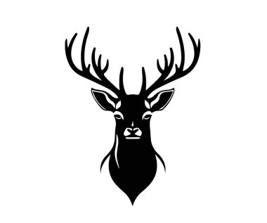 Logo olarak boynuzları olan bir geyiğin düz vektör çizimi