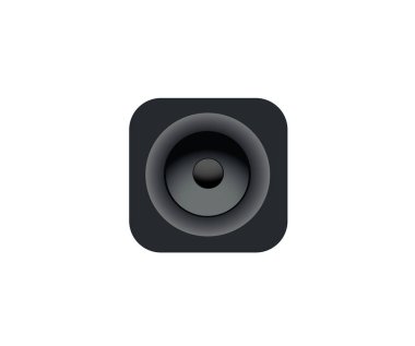 Beyaz arkaplanda siyah akustik hoparlör simgesi izole edildi. Vektör illüstrasyonu