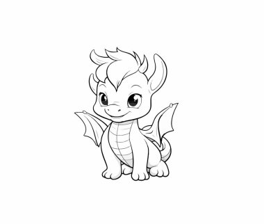 Beyaz arka planda çizgi film karakteri bir bebek ejderha resmi. Vektör illüstrasyonu