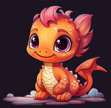 Gülümseyen çizgi film ejderhası. Vektör illüstrasyonu izole edildi