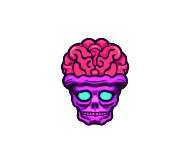 Görünür beyni olan bir uzaylının çizgi film başı. Vektör illüstrasyonu