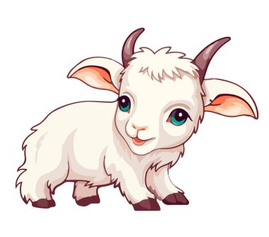 Beyaz arka planda izole edilmiş çizgi film keçisi. Vektör illüstrasyonu