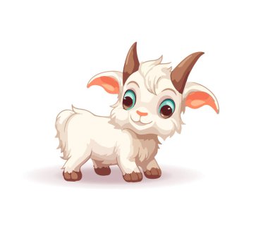 Beyaz arka planda izole edilmiş çizgi film keçisi. Vektör illüstrasyonu