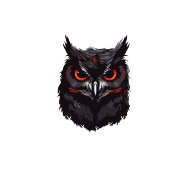 Beyaz arka planda siyah bir baykuşun portresi. Vektör illüstrasyonu