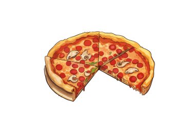 Beyaz arka planda izole edilmiş çizgi film pizzasının vektör çizimi