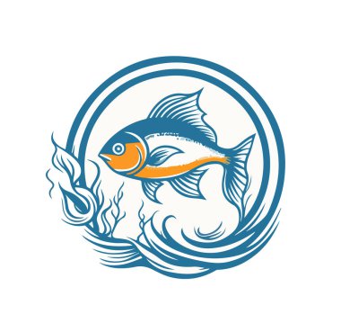 Beyaz zemin üzerinde karikatür balığı izole edilmiş düz vektör logosu çizimi