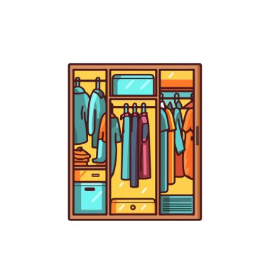 Askıda asılı giysileri olan çizgi film kostümlerinin vektör çizimi