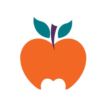 Beyaz arkaplanda yaprakları olan elmanın düz vektör çizimi